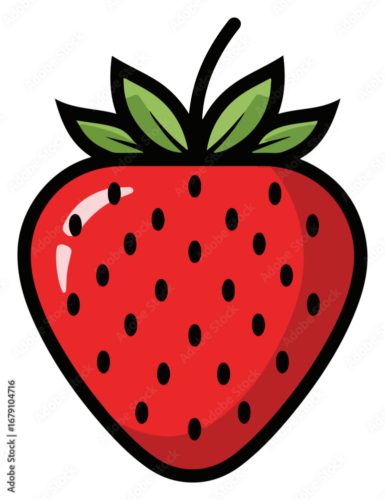 Obraz premium Vibrant Strawberry Illustration with Detailed Seeds and Leaves.
