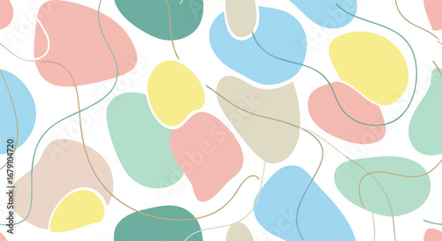 Soft Pastel Abstract Shapes and Lines Seamless Pattern, whimsical and calming design evoking a sense of gentle fluidity