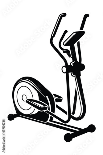 Black and white illustration of an elliptical fitness machine