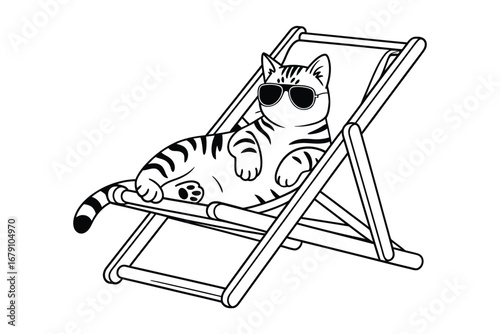 Cool cat relaxing in a deck chair with sunglasses