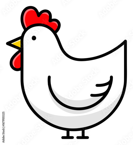Cartoon White Chicken Farm Bird Icon Illustration.