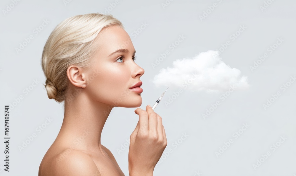 Obraz premium A woman receiving Botox treatment as part of a cosmetic procedure. The focus is on medical aesthetics for facial rejuvenation and wrinkle treatment.