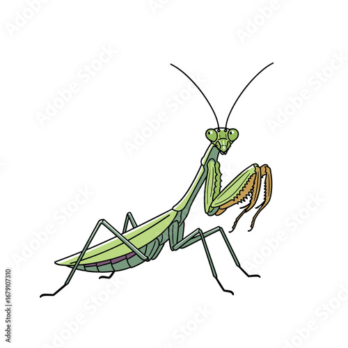 Fascinating praying mantis insect predator with iconic pose and green body
