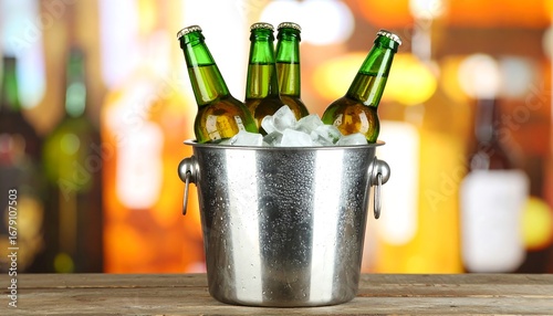 Iced beer bottles in a bucket