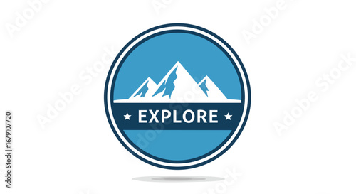 Mountain peaks beckon for adventurous spirits, symbolized by an emblem that encapsulates outdoor exploration and discovery for travelers