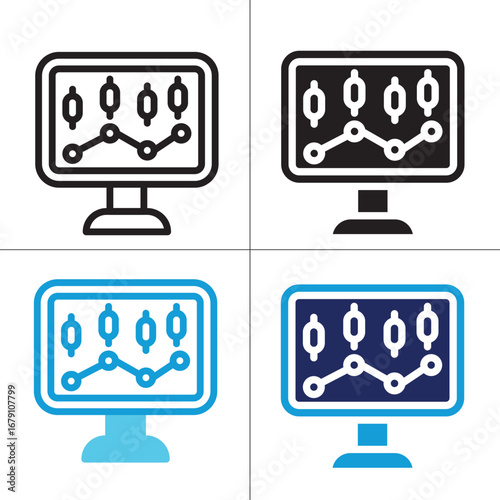 Data Analytics icon set multiple style collection. Style include outline, solid, dual tone. Vector Illustration.