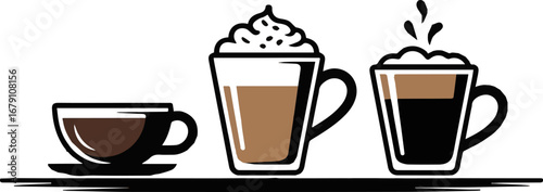 Isolated a Coffee Drink Set vector art silhouette with white background.