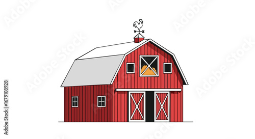 Whimsical rendition of a traditional barn, a tribute to rural heritage and agricultural simplicity in a nostalgic style illustration