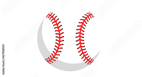 Simplified Baseball Illustration with Red Stitching and Grey Curve Design for Sports Related Projects