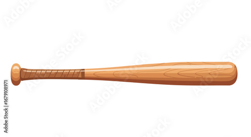 Digital illustration of a classic wooden baseball bat with a wrapped grip for striking, a symbol of american tradition sports gear
