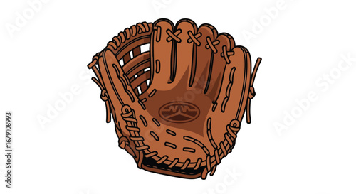 Detailed illustration of a classic baseball glove showcasing intricate stitching and design elements ideal for sports enthusiasts and graphic projects