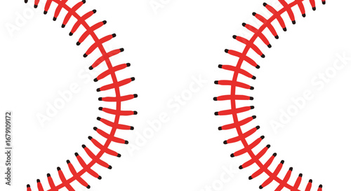 Baseball stitching macro detail on white backdrop showcases the texture and pattern, ideal for sports themed layouts and athletic visuals of the