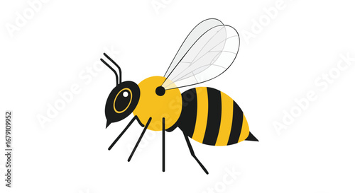 Stylized Bee Illustration with Bold Stripes and Delicate Wings on a White Background