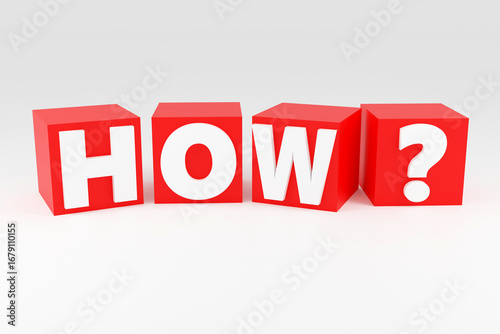 Luxury red inscription how on grey podium, soft light, smooth background, 3d rendering