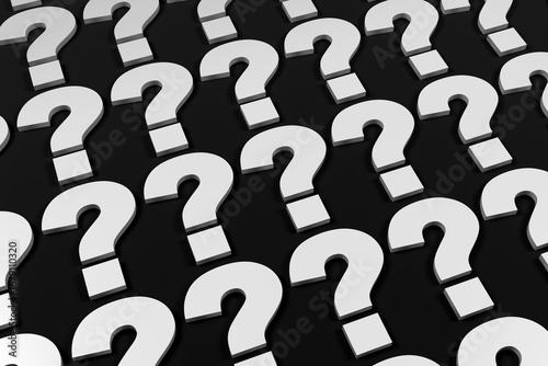 Luxury white and black inscription question mark on black podium, soft light, smooth background, 3d rendering