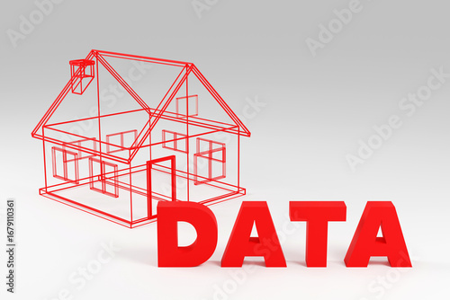 Luxury red inscription data on grey podium, soft light, smooth background, 3d rendering