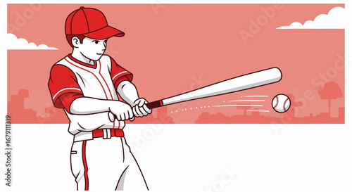 Young Baseball Player Swings Bat During A Game, Striking The Ball With Force