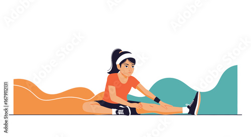 Woman Stretching, Fitness, and Exercise Illustration Depicting Healthy Lifestyle Concept