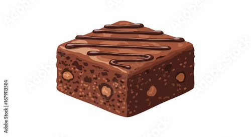 Delicious chocolate brownie square with glossy chocolate drizzle, a tempting sweet treat for dessert lovers and pastry connoisseurs alike