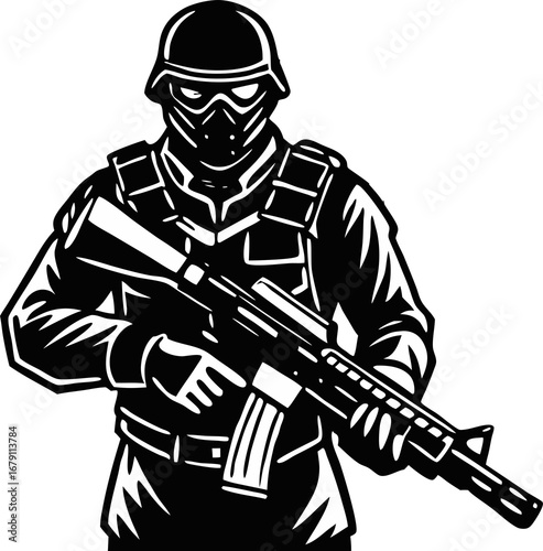 Wallpaper Mural Standing Soldier with Rifle Illustration Torontodigital.ca