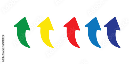 Curved arrows set. Curved arrows. Arrow sign. Curved arrow pointing right. Black, red, blue and green curved arrow.