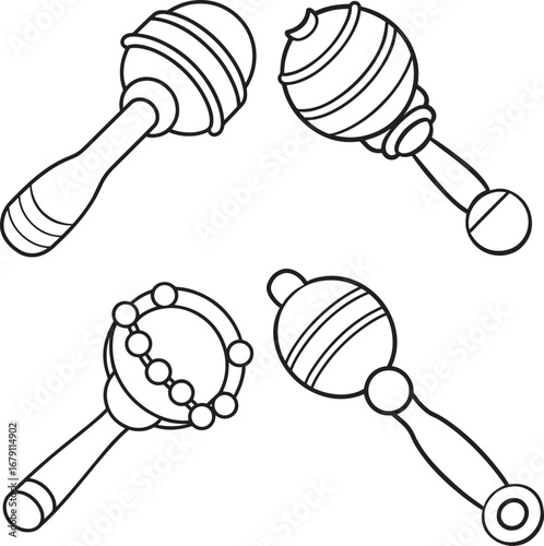 Set of Rattle outline vector illustration, line art