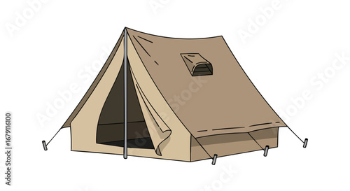 Illustration of a cozy camping tent ready for outdoor adventures and exploration in the wilderness