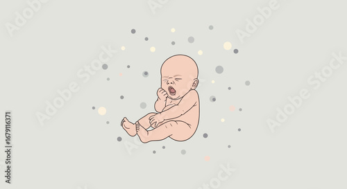 Yawning Infant Illustration, Abstract Design With Pastel Colors And Minimalist Approach