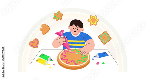 Young Artisan Exquisitely Decorating Cookies, Creating Delightful Baked Treats and Artwork