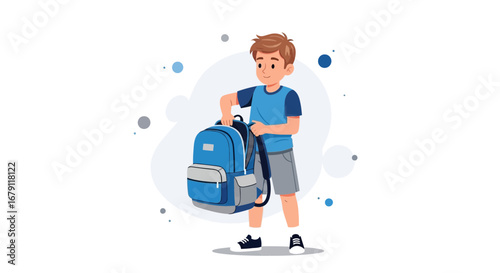 Young Boy Preparing For School With Backpack, Ready For Academic Journeys And Learning