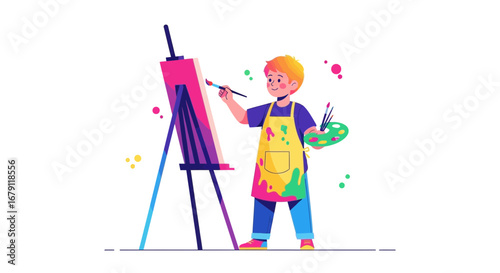 Young Artist Painting On Canvas, Bringing Creative Visions And Imagination To Life