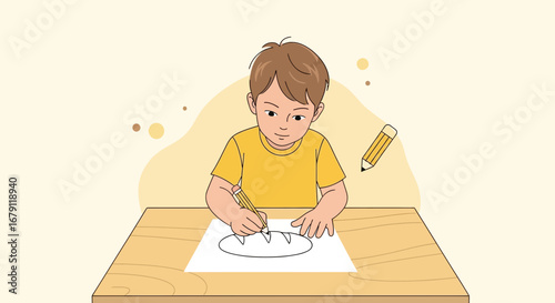 Young Artist Skillfully Drawings Bread on Paper, Expressing Artistic Talent, Conceptualization