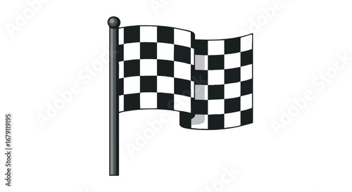 Waving checkered banner illustration, emblematic of competition and victory, symbolizing sportsmanship and ultimate goal success, reaching the final