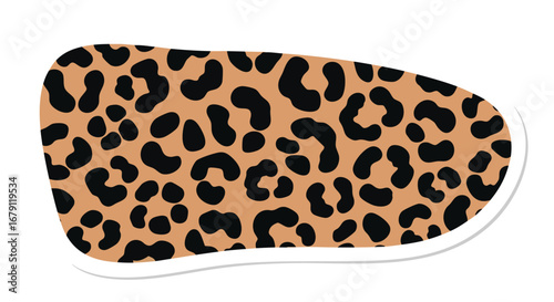 Stylish Leopard Pattern Sticker with Organic Shape and Subtle White Border Detail Offering a Modern Animal Print Aesthetic on a Plain Background