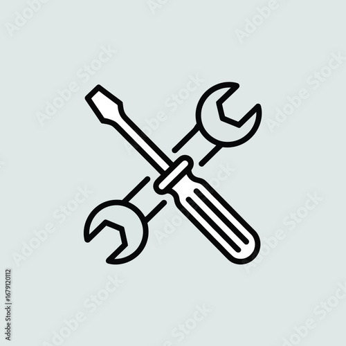 Crossed screwdriver and wrench vector illustration simple tool icon for repair and construction silhouette vector illustration white background