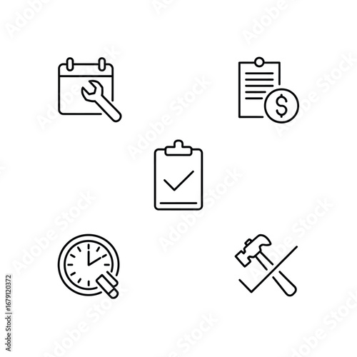 Set of handyman and utility icons for business and service planning silhouette vector illustration white background