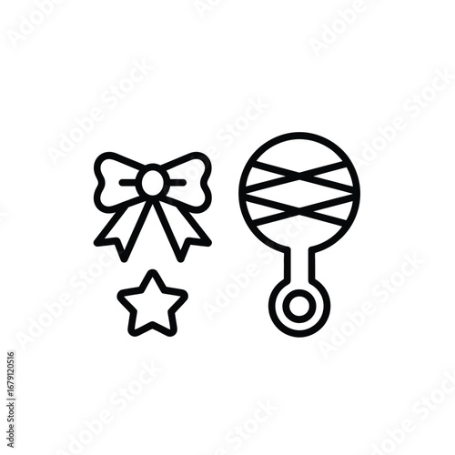 Scalable vector icons for baby gender reveal celebrations featuring bows and rattles silhouette vector illustration white background