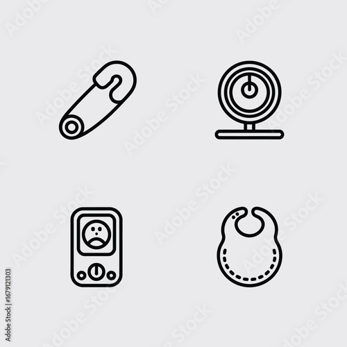 Baby safety essentials collection vector icons for child care and parenthood needs silhouette vector illustration white background