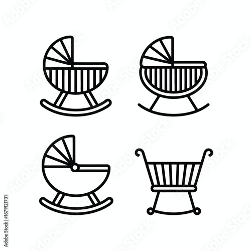 Collection of four baby cradle and rocking chair crib icons in vector format silhouette vector illustration white background