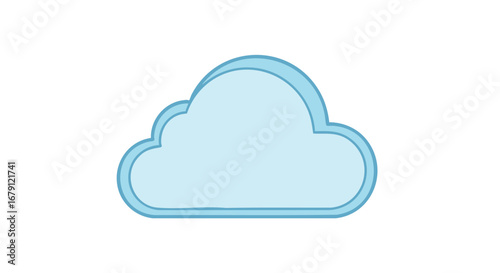 Simple light blue cloud illustration with a darker blue outline isolated on a white background depicting modern weather representation