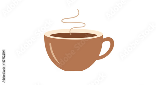 Steaming brown coffee cup on a white backdrop evokes warmth and comfort, perfect for a morning pick-me-up or relaxing break during the day