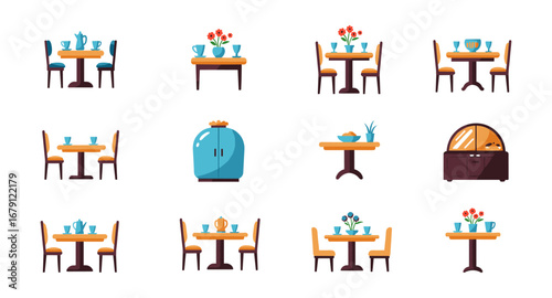 Mid-century modern dining room elements with retro furniture and decor