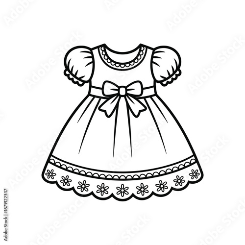Simple line art frock illustration for baby girl vector graphic for apparel design silhouette vector illustration white background