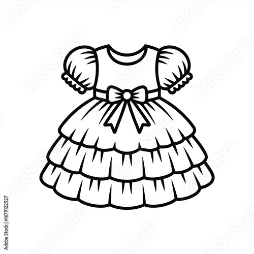 Elegant baby girl frock outline with tie vector illustration scalable eps silhouette vector illustration white background