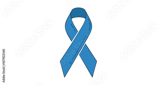 Isolated cerulean awareness ribbon with subtle shading for solidarity campaigns and health initiatives, ideal for promoting medical prevention and