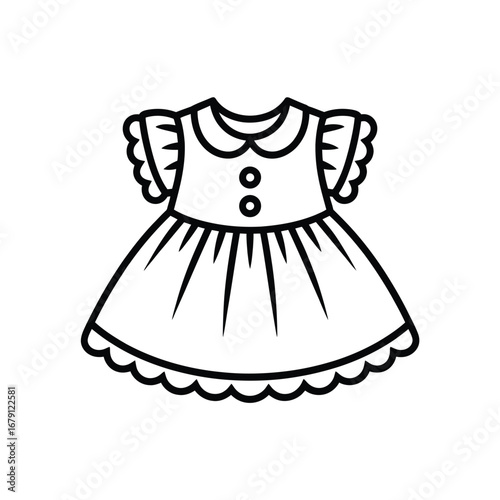 Simple outline baby frock with frill edges vector illustration for apparel design silhouette vector illustration white background
