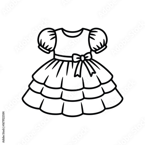 Elegant baby girl frock outline with bow tie vector illustration scalable eps icon silhouette vector illustration white background