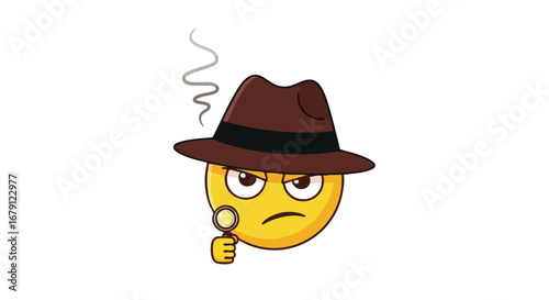 Cartoon Detective Emoji with Magnifying Glass: A Whimsical Investigation Scene Depiction