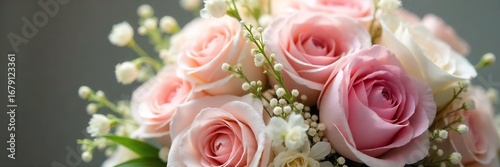Close-up of a wedding bouquet featuring soft pastel blooms, delicate lace, and gentle lighting, conveying tenderness and intimacy , feminine, gentle, summer