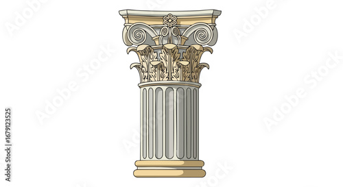 Detailed Sketch of a Classical Column with Corinthian Capital in Architectural Design presentation
